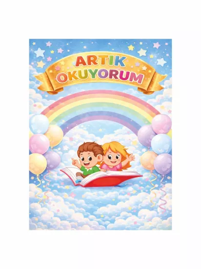 Artık Okuyorum Gökkuşağı Temalı Çocuk Okuma Şenliği Fotoğraf Çekim Arka Fon Afişi Modelleri ve Fiyatları