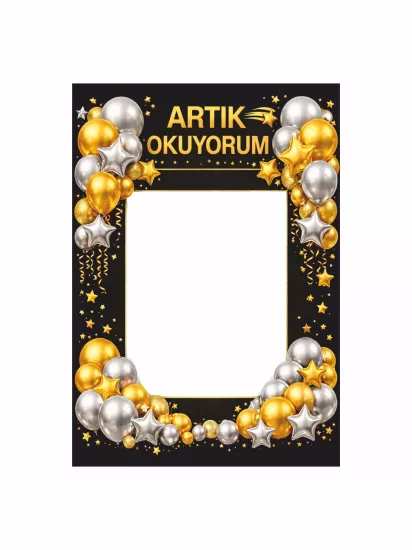 Zajabaskı Artık Okuyorum Hatıra Çerçevesi Gold Gümüş Balon Temalı 100x70cm | Elde Tutulan Fotoğraf Çerçevesi