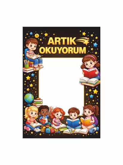 Zajabaskı Artık Okuyorum Hatıra Çerçevesi Kitap Okuyan Çocuklar Temalı 100x70cm Elde Tutulan Fotoğraf Çerçevesi
