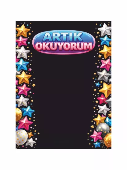 Artık Okuyorum Renkli Yıldızlı Çocuk Okuma Şenliği Fotoğraf Çekim Arka Fon Afişi Modelleri ve Fiyatları
