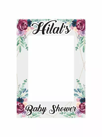 Baby Shower Bordo Çiçekli Dikey Fotoğraf Çekim Çerçevesi 100x70 cm | Zajabaskı