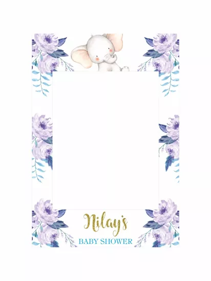 Baby Shower Fil Temalı Mor Çiçekli Fotoğraf Çekim Çerçevesi 100x70 cm | Zajabaskı
