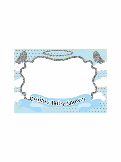 Baby Shower Mavi Bulut Temalı Leylekli Fotoğraf Çekim Çerçevesi 100x70 cm | Zajabaskı