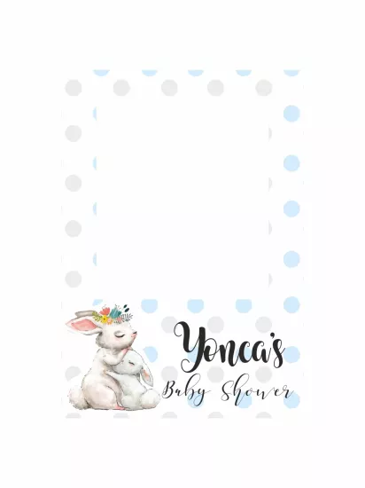 Baby Shower Mavi Gri Puantiyeli Tavşan Temalı Dikey Fotoğraf Çekim Çerçevesi 100x70 cm | Zajabaskı