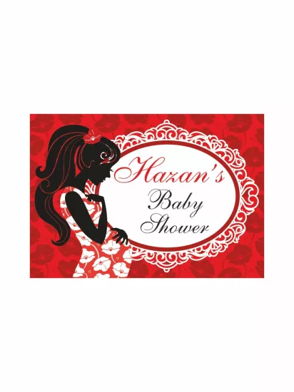 Baby Shower Parti Afişi Kırmızı Çiçek Desenli Hamile Anne Silüet Klasik Çerçeveli Kız Bebek Tema Branda Afiş Modelleri ve Fiyatları | Zajabaskı
