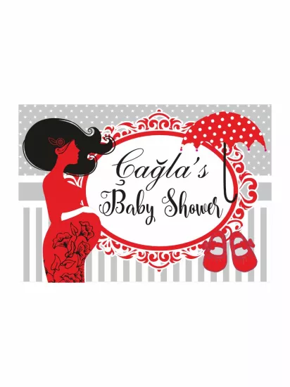 Baby Shower Parti Afişi Kırmızı Siyah Hamile Anne Silüet Kız Bebek Tema Branda Afiş Modelleri ve Fiyatları | Zajabaskı