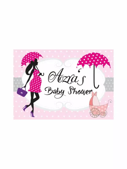 Baby Shower Parti Afişi Pembe Puantiyeli Hamile Anne Silüet Bebek Arabası Kız Tema Branda Afiş Modelleri ve Fiyatları | Zajabaskı
