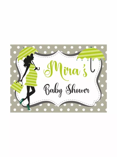 Baby Shower Parti Afişi Yeşil Puantiyeli Hamile Anne Silüet Çizgili Elbise Kız Bebek Tema Branda Afiş Modelleri ve Fiyatları | Zajabaskı