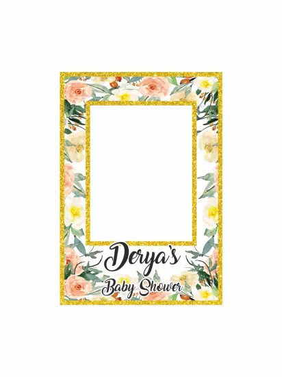 Baby Shower Parti Hatıra Çerçevesi Soft Çiçekler Konsept Gold Sim Çerçeve Tema 100x70 cm | Zajabaskı