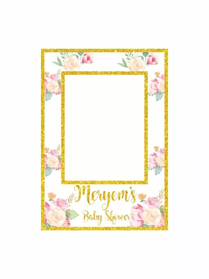 Baby Shower Parti Hatıra Çerçevesi Gold Sim Çerçeve Pembe Soft Çiçek Tema 100x70 cm | Zajabaskı