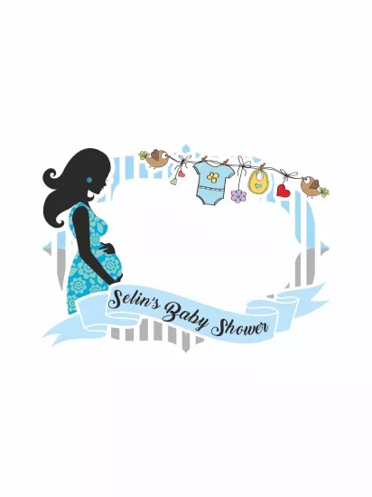 Baby Shower Partisi Hatıra Çerçevesi Mavi Çizgili 100x70 – Zajabaskı