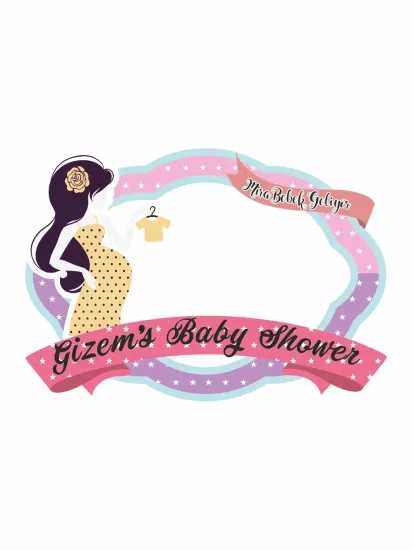 Baby Shower Partisi Hatıra Çerçevesi Mor Pembe Yıldızlı 100x70 – Zajabaskı