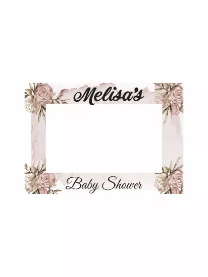 Baby Shower Pudra Pembe Çiçekli Yatay Fotoğraf Çekim Çerçevesi 100x70 cm | Zajabaskı