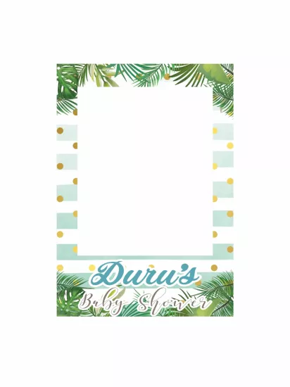 Baby Shower Yeşil Yapraklı Çizgili Altın Puantiyeli Dikey Fotoğraf Çekim Çerçevesi 100x70 cm | Zajabaskı