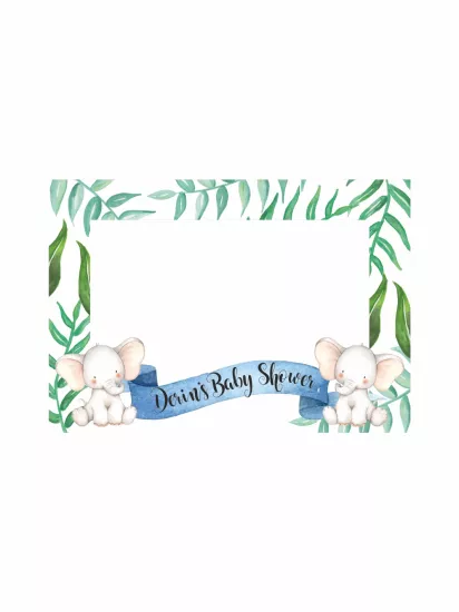Baby Shower Yeşil Yapraklı Fil Temalı Yatay Fotoğraf Çekim Çerçevesi 100x70 cm | Zajabaskı