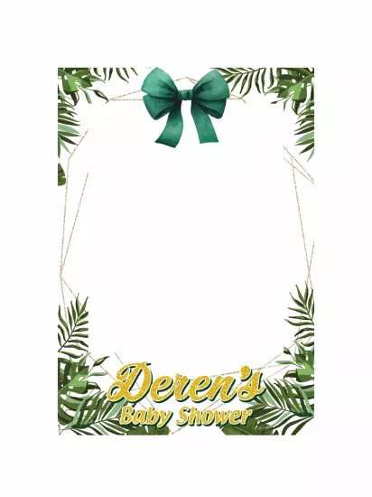 Baby Shower Yeşil Yapraklı Fiyonk Detaylı Dikey Fotoğraf Çekim Çerçevesi 100x70 cm | Zajabaskı