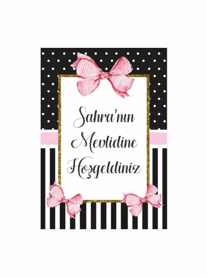 Bebek Kız Mevlüt Arka Fon Afişi Siyah Pembe Ribbon Tema Vinil Baskı | Zajabaskı