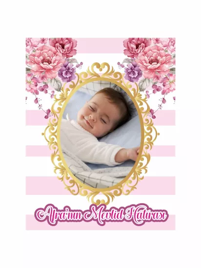 Zajabaskı Bebek Mevlid Magnet Pembe Çizgili Gold Oval Çerçeveli Kız Bebek Modelleri ve Fiyatları
