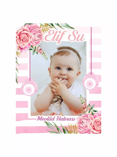 Zajabaskı Bebek Mevlid Magnet Pembe Çizgili Gül Çiçekli Dikey Kız Bebek Modelleri ve Fiyatları