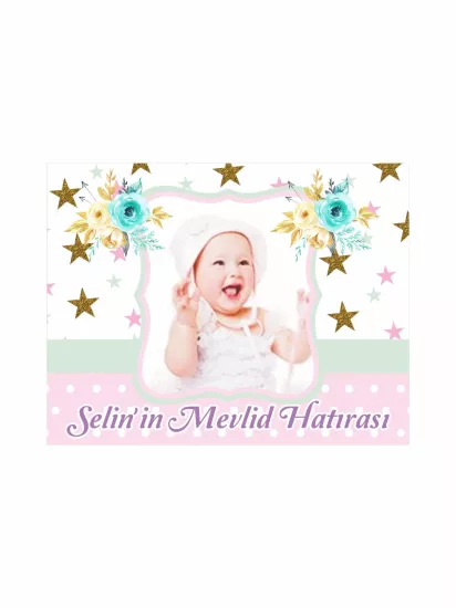 Zajabaskı Bebek Mevlid Magnet Pembe Mint Yıldızlı Oval Çerçeveli Kız Bebek Modelleri ve Fiyatları