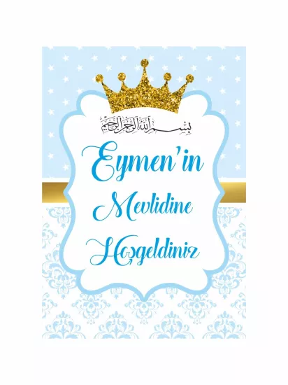 Besmele Temalı Mavi Beyaz Bebek Mevlit Afişi | Zajabaskı