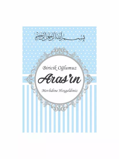 Besmele Detaylı Mavi Gri Bebek Mevlit Afişi | Zajabaskı