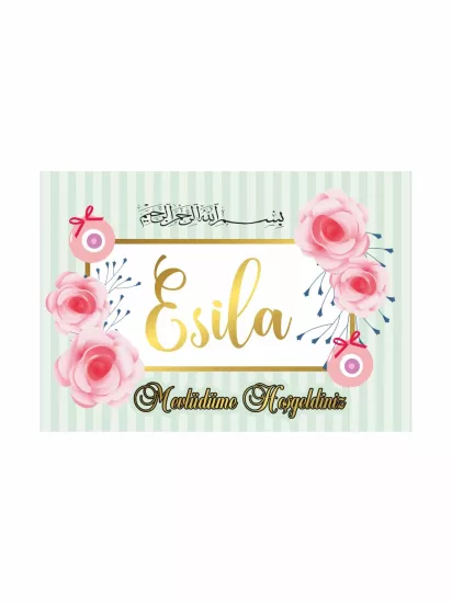 Pembe Çiçekli Bebek Mevlit Afişi Vinil Baskı | Zajabaskı