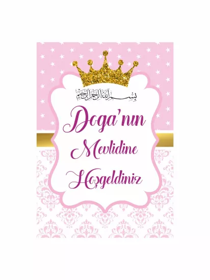 Pembe Gold Prenses Taçlı Bebek Mevlit Afişi | Zajabaskı