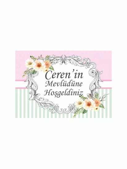Pembe Mint Gümüş Sim Çerçeveli Bebek Mevlüt Afişi | Zajabaskı