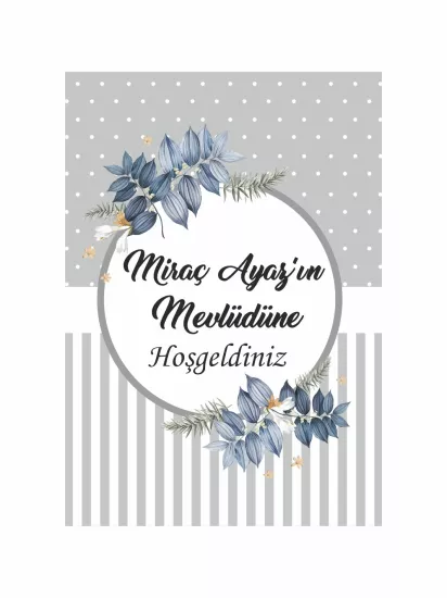 Gri Zemin Mavi Çiçekli Bebek Mevlüt Afişi | Zajabaskı