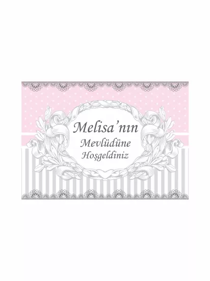 Pembe Gri Vintage Çerçeveli Bebek Mevlüt Afişi | Zajabaskı