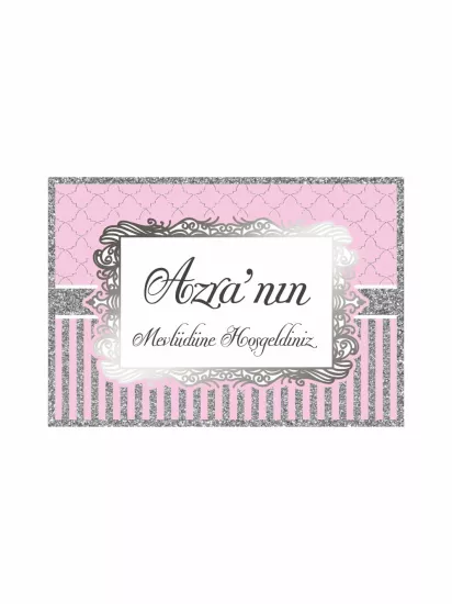 Pembe Gümüş Sim Vintage Çerçeveli Bebek Mevlüt Afişi | Zajabaskı