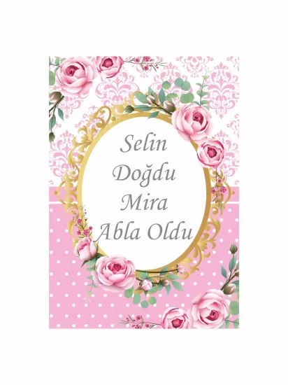 Pembe Zemin Gold Çiçek Çerçeveli Bebek Mevlüt Afişi | Zajabaskı