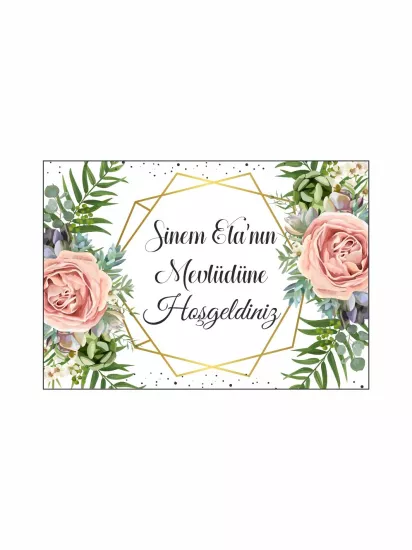 Rose Çiçekli Bebek Mevlüt Afişi Vinil Baskı | Zajabaskı