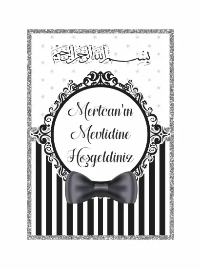 Siyah Beyaz Papyon Temalı Bebek Mevlüt Afişi | Zajabaskı