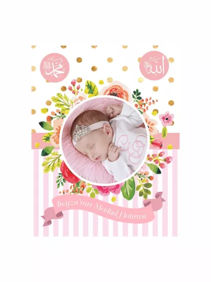 Bebek Mevlüt Magneti Fotoğraflı Pembe Çizgili ve Gold Puantiyeli Çiçek Desenli Modelleri ve Fiyatları | Zajabaski.com Bebek Mevlüt Magneti Fotoğraflı Pembe Çizgili ve Gold Puantiyeli Çiçek Desenli Modelleri ve Fiyatları | Zajabaski.com