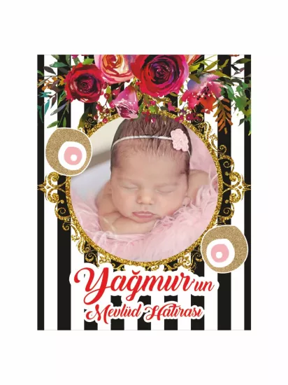 Bebek Mevlüt Magneti Fotoğraflı Siyah Beyaz Çizgili Kırmızı Çiçekli Modelleri ve Fiyatları | Zajabaski.com Bebek Mevlüt Magneti Fotoğraflı Siyah Beyaz Çizgili Kırmızı Çiçekli Modelleri ve Fiyatları | Zajabaski.com