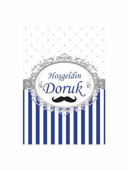 Bebek Mevlüt Panosu Bıyık Temalı Lacivert Çizgili Erkek Bebek Konsept Modelleri ve Fiyatları | Zajabaskı