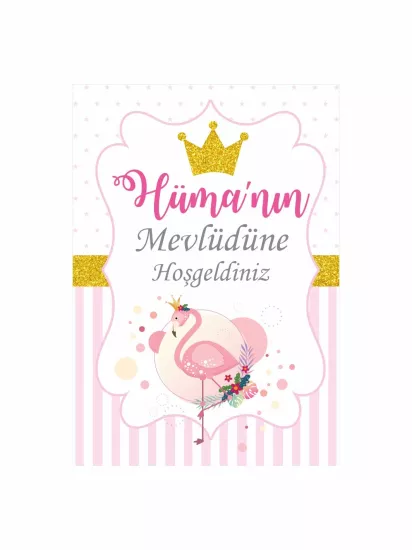 Bebek Mevlüt Panosu Flamingo Temalı Pembe Zemin Gold Taç Detaylı Modelleri ve Fiyatları | Zajabaskı