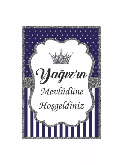 Bebek Mevlüt Panosu Lacivert Yıldızlı Gümüş Simli Prens Konsept Ayaklı Karşılama Pano Modelleri ve Fiyatları | Zajabaskı