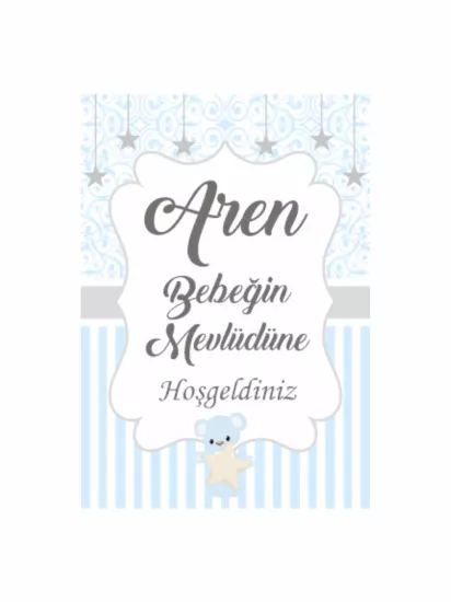 Bebek Mevlüt Panosu Mavi Çizgili Ayı Temalı Yıldızlı Erkek Bebek Konsept Modelleri ve Fiyatları | Zajabaskı