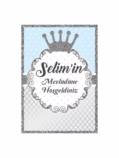 Bebek Mevlüt Panosu Mavi Gümüş Tahtlı Temalı Ayaklı Karşılama Pano Modelleri ve Fiyatları | Zajabaskı