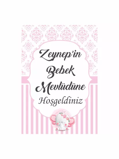 Bebek Mevlüt Panosu Pembe Damask Desenli Çizgili Kız Bebek Konsept Modelleri ve Fiyatları | Zajabaskı