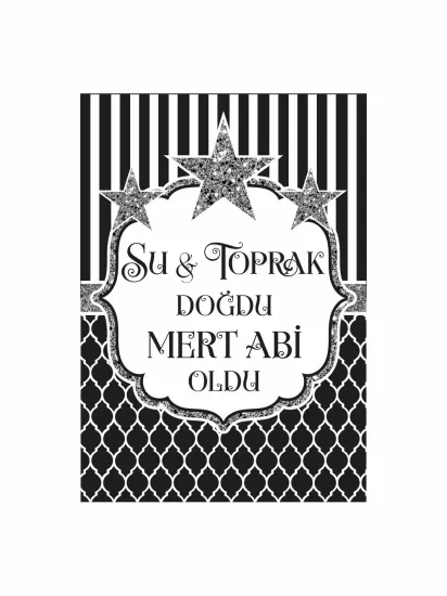 Bebek Mevlüt Panosu Siyah Beyaz Çizgili Yıldızlı Simli Modelleri ve Fiyatları | Zajabaskı