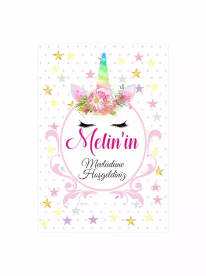 Bebek Mevlüt Panosu Unicorn Temalı Yıldız Desenli Modelleri ve Fiyatları | Zajabaskı