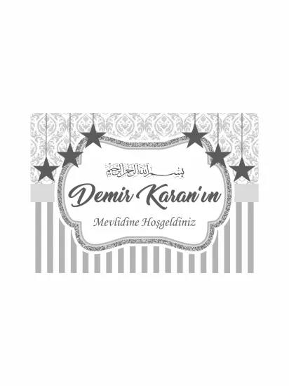 Beyaz Gri Yıldız Konsept Bebek Mevlüt Afişi | Zajabaskı