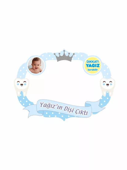 Bebek Resimli Diş Partisi Hatıra Çerçevesi Mavi Konsept Sevimli Dişler 100x70 cm | Zajabaskı