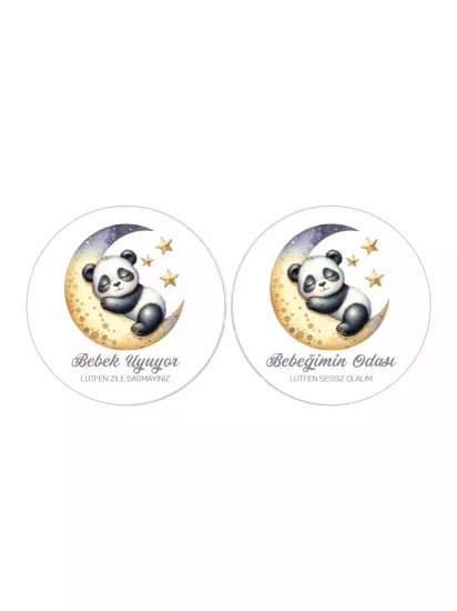 Ayda Uyuyan Panda Bebeğim Uyuyor Bebek Kapı Süsü | Çift Yön Baskılı | ZajaBaskı