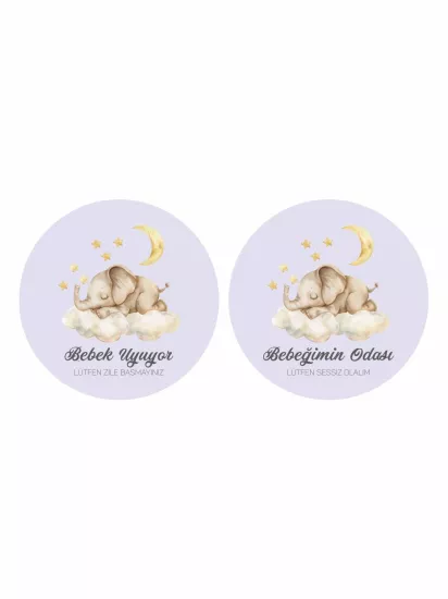Bulut Üzerinde Uyuyan Sevimli Fil Bebek Kapı Süsü | Bebeğim Uyuyor | ZajaBaskı
