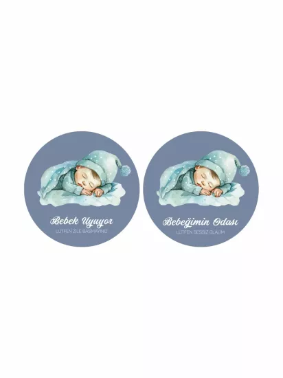 Sevimli Uyuyan Bebek Temalı Zile Basmayınız Bebek Kapı Süsü | ZajaBaskı